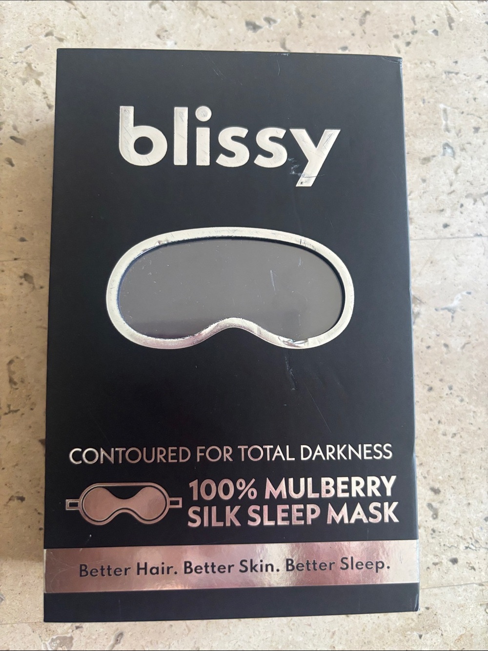 Blissy 100% Mulberry Silk Sleep Mask in Black - Contoured Light Blocker